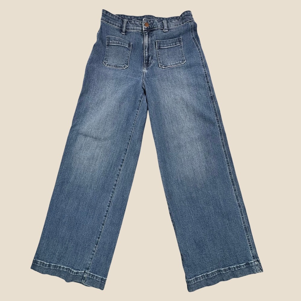 Old Navy Extra High Rise Wide Leg Jeans Medium Wash 30x30 Patch Pockets Size 8